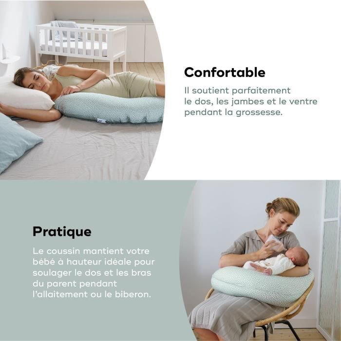 doomoo Coussin de Grossesse et Coussin d'Allaitement Buddy, Ultra Confort, Certifié Oeko-Tex, Cloudy Kaki