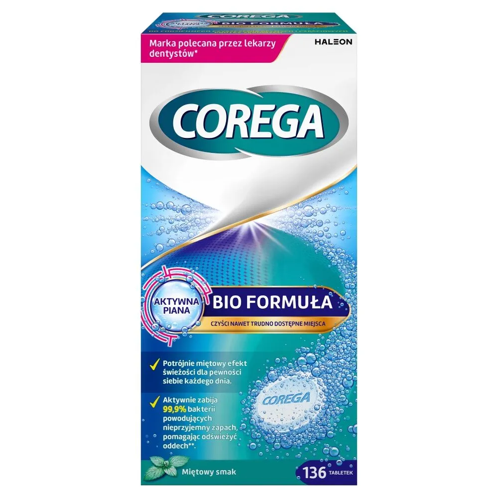 Corega Tabs Bio Formula Tabletki do czyszczenia protez zębowych Smak miętowy