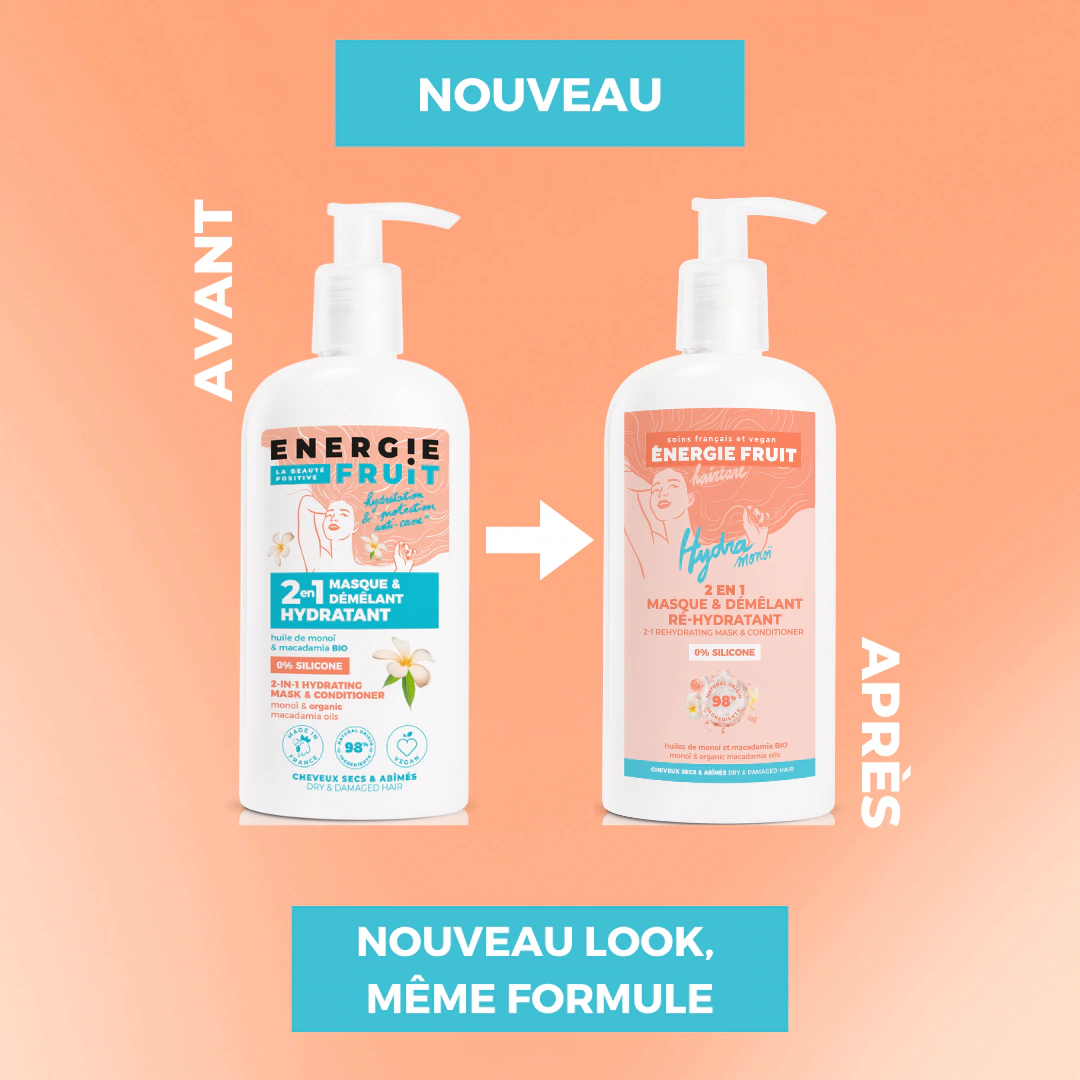 Energie Fruit masque 2 en 1 hydratant sans silicone - cheveux secs & abimes - monoï et huile de macadamia bio