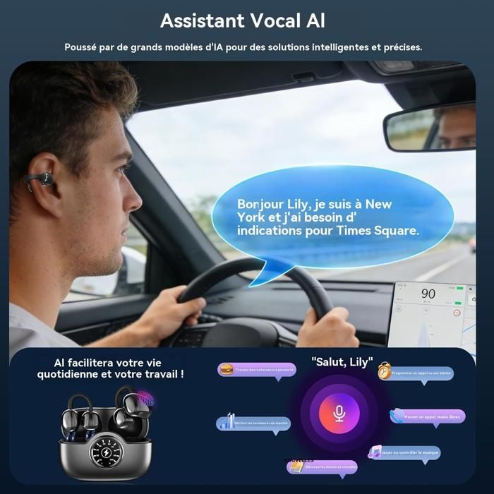 Écouteurs Sans Fil  - GSQZLTE  - HiFi Son Stéréo - Traduction 160+ Langues - Casque Bluetooth 6.0 40H - Noir