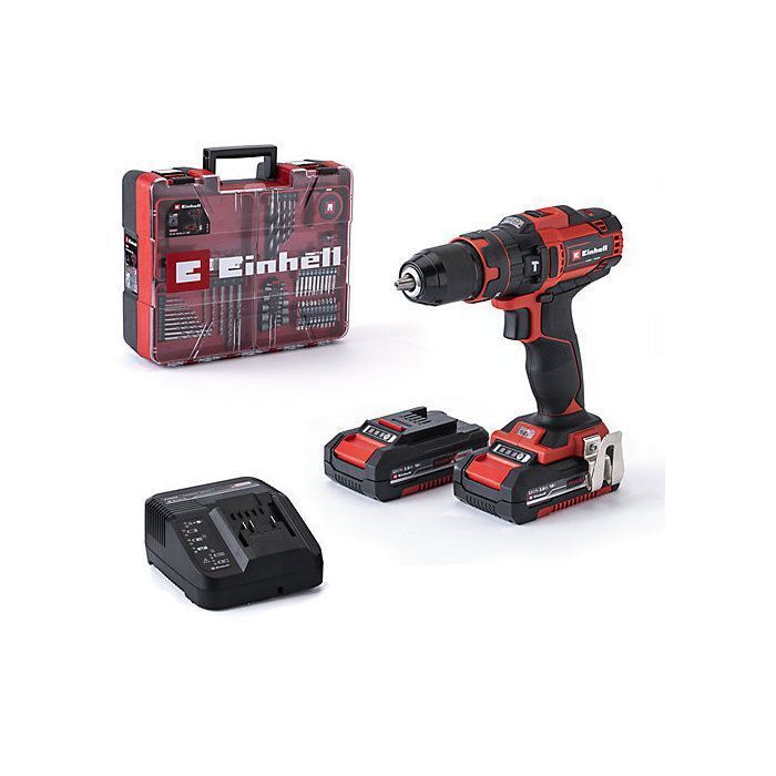 Einhell TE-CD 18/40 Li-i Cordless Impact Drill Driver + 64 Accessories PXC (18V) Supplied with 2 x 2Ah Batteries, Charger