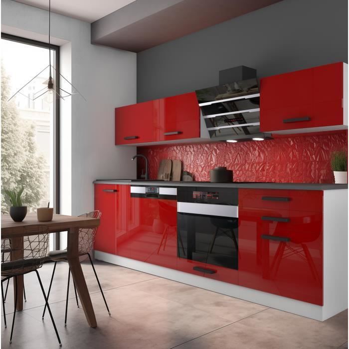 Cucina completa - B BELINI GROUP - LINDA - Rosso lucido - 240 cm - Design contemporaneo