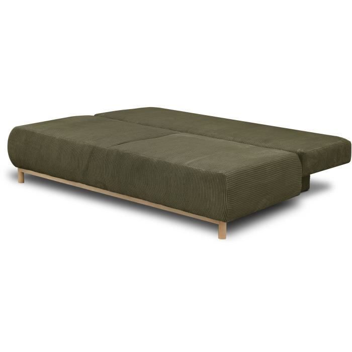 Sofá conversível de 3 lugares - MIKA - Veludo cotelê verde cáqui - Compartimento de armazenamento - L 192 x A 84 x P 93 cm