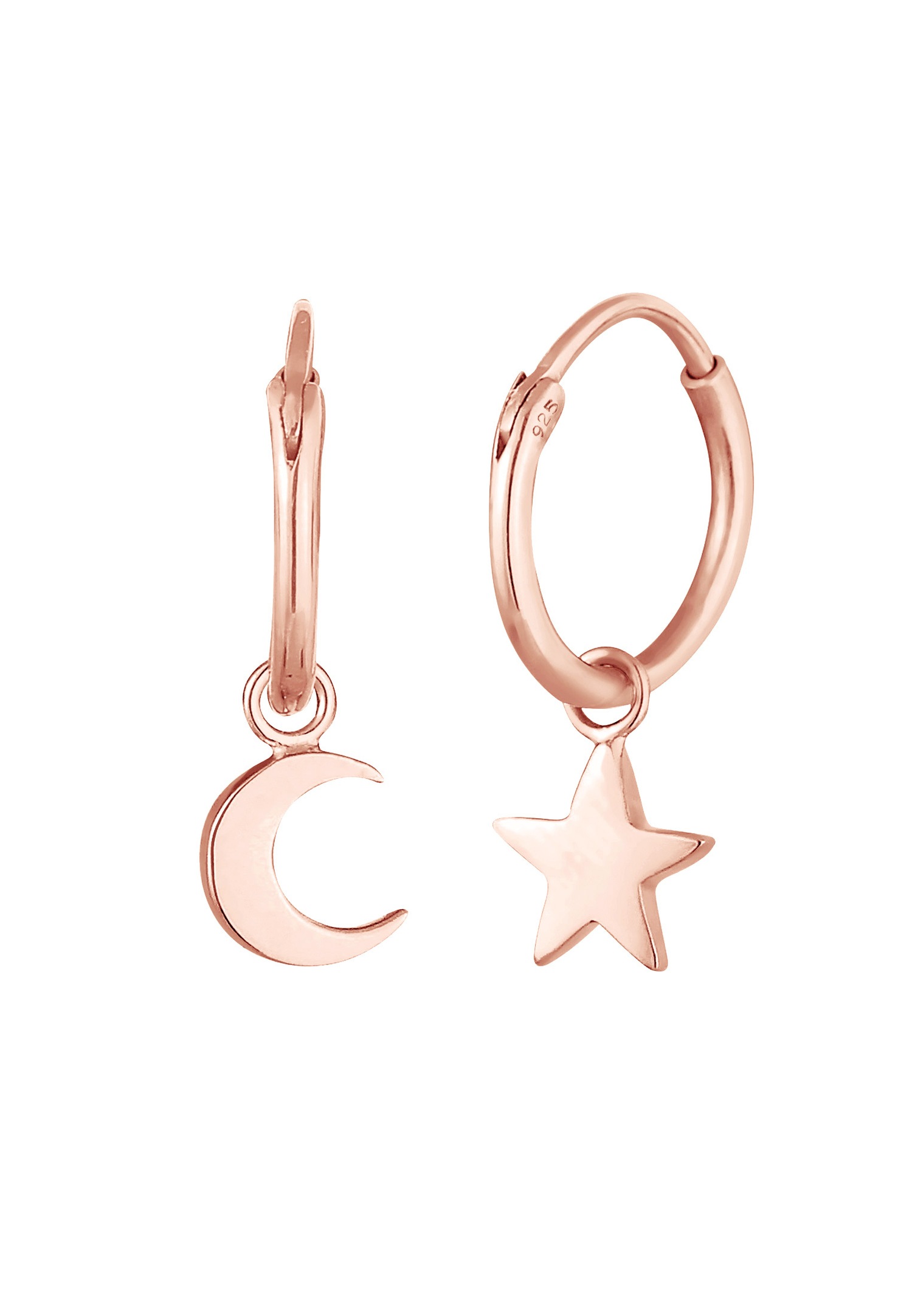 Elli Créoles Étoile Croissant Pendentif Astro Look Boucles d'Oreilles Femme (925/1000) Argent