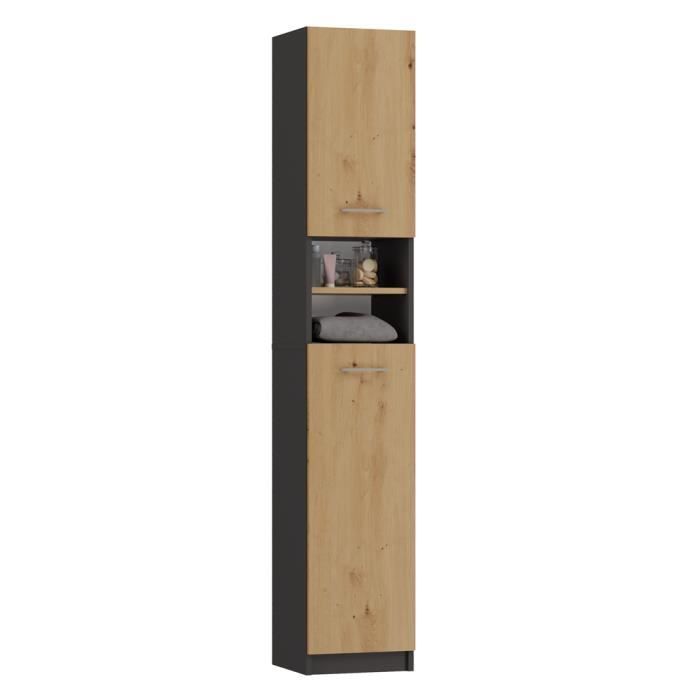 Colonne de salle de bain moderne MARELLO 183x32x30 - 2 portes+étagères