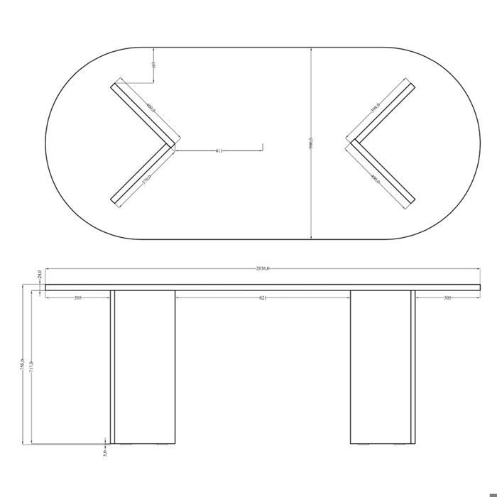 Eettafel - OVO - wit - 90x204 cm