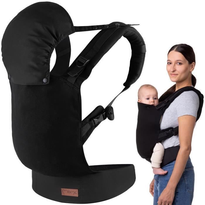 MoMi COLLET – Portabebés ergonómico y fisiológico – Para llevar al bebé delante o en la espalda – Ajustable – Hasta 15 kg – Negro