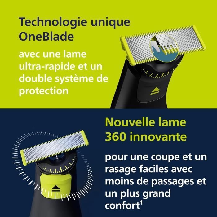 Recortadora eléctrica de barba - PHILIPS - OneBlade Pro 360 - 1 cuchilla, rotación de 360° - 14 longitudes de corte - 100% resistente al agua