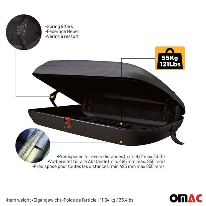 OMAC 320-litre textured carbon fibre roof box, approved