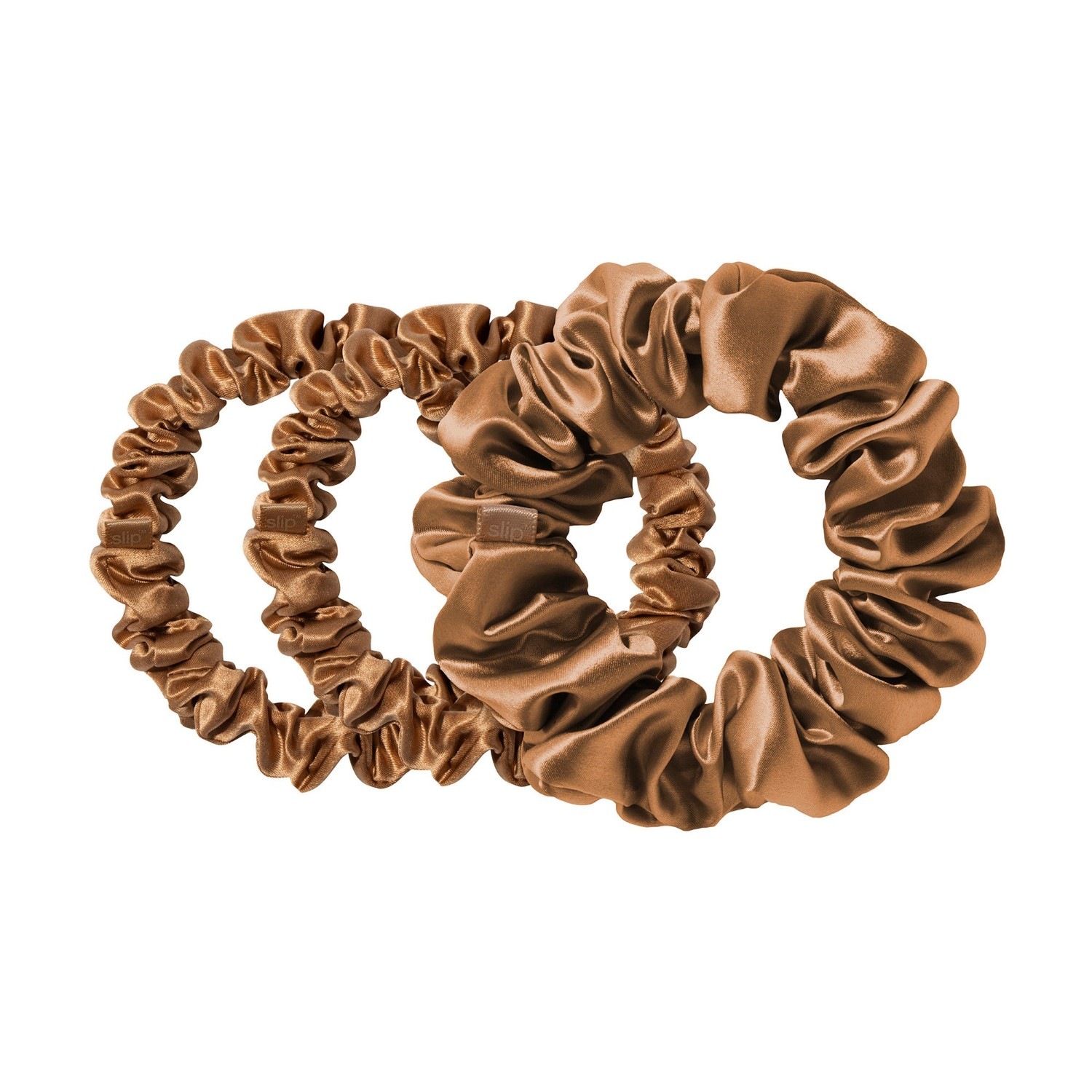 Set haarelastiekjes van pure zijde, diverse scrunchies – koperkleurig – 1 stuk