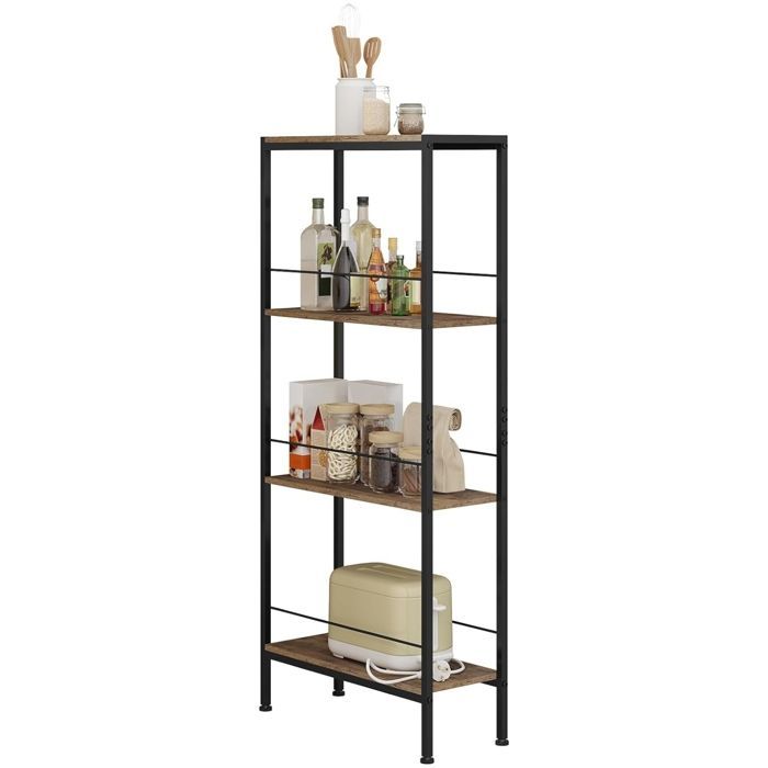 WOLTU Schmale 4-stufige Eckablage, für Küche und Wohnzimmer, MDF, Metallrahmen, Rustikales Braun + Schwarz, 50 x 20 x 110 cm