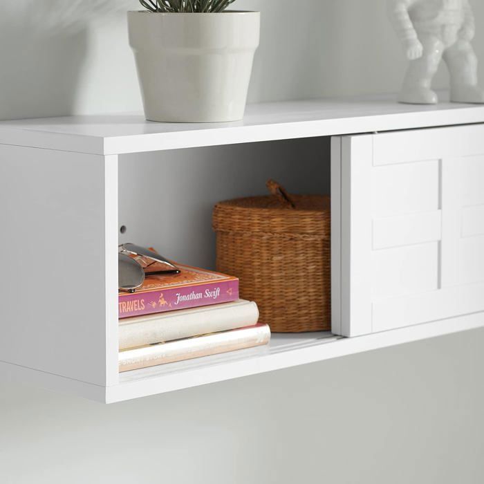 SoBuy Étagère Murale Meuble d’Entrée avec 2 Portes Coulissantes et 1 Compartiment 75x20x23 cm Blanc