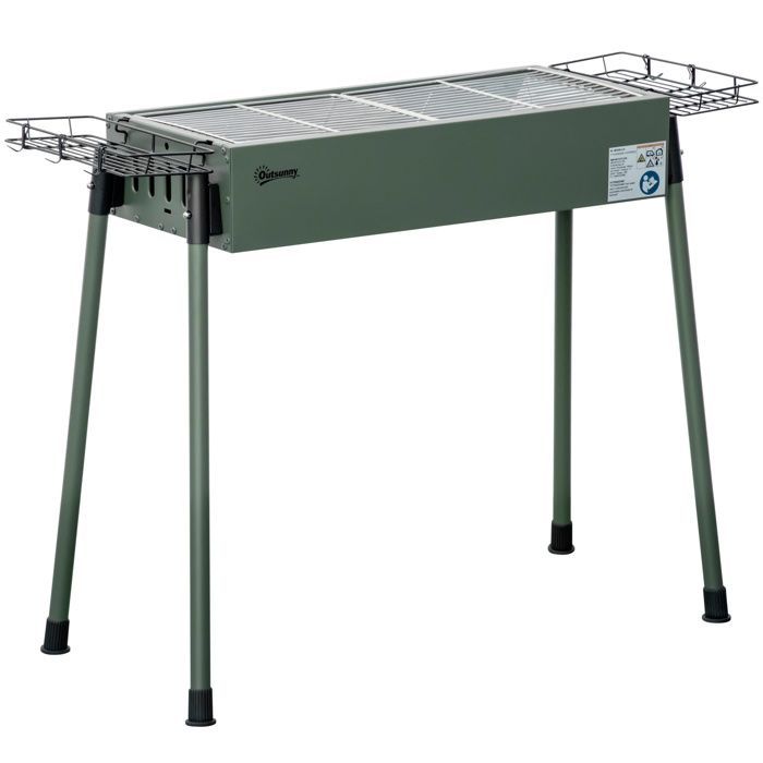 Barbecue au charbon - Outsunny - 2 grilles BBQ grill sur pieds amovibles 2 paniers - acier - 94x39x70cm - vert foncé