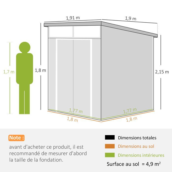 Caseta de jardín Outsunny con ventanas, 2 rejillas de ventilación y puerta doble con cerradura, de polipropileno, 190 x 191 x 215 cm, color gris.