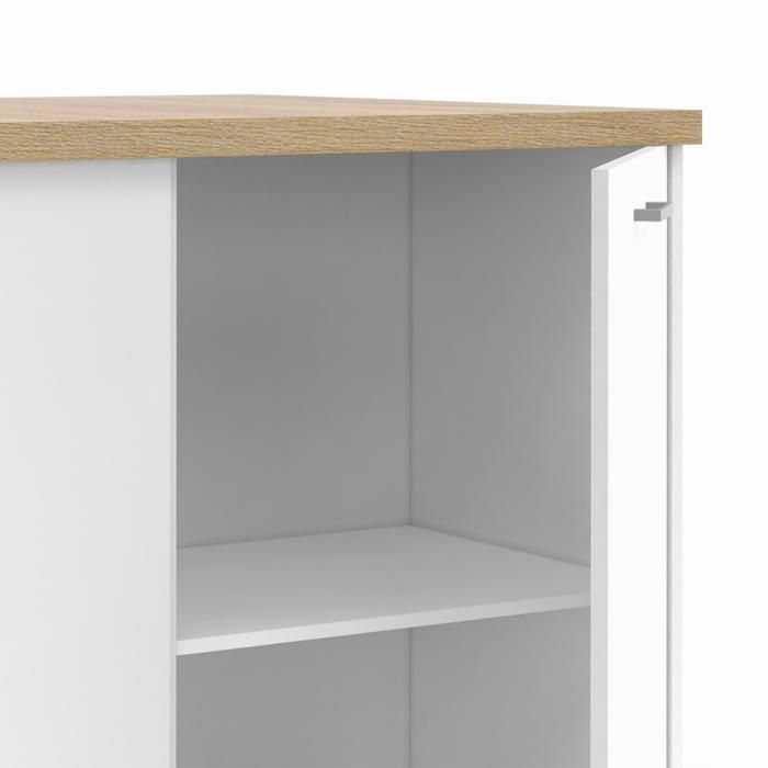 IDMARKET Ilot central TIBO 120 cm bois blanc avec plan de travail façon hêtre