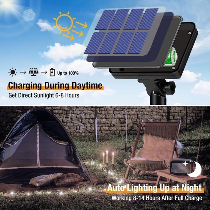 Juego de 2 guirnaldas de luces solares para exteriores, 12 m de longitud total, 100 LED, resistentes al agua, brillantes, 8 modos.