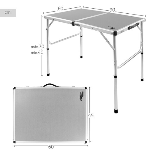 Masă de camping pliabilă Aktive, reglabilă pe 2 înălțimi