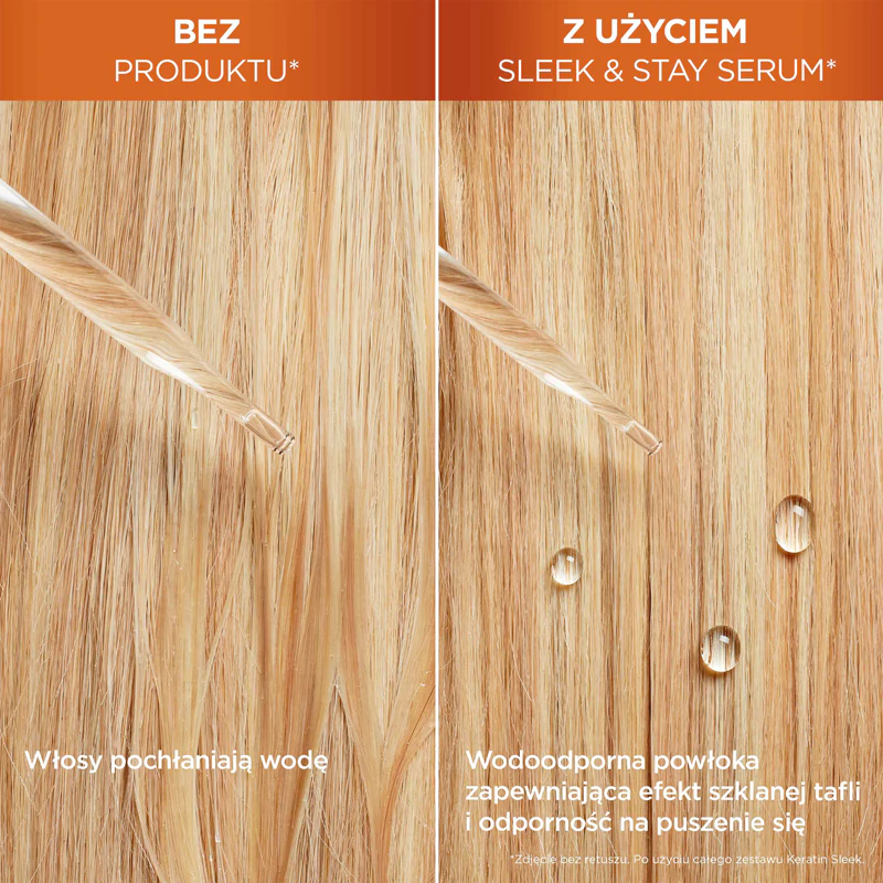 Condicionador de queratina Garnier Fructis Keratin Sleek para cabelos brilhantes e macios.