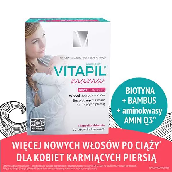 Vitapil Mama, Suplement diety na wypadające włosy dla kobiet po porodzie i w okresie laktacji, Kapsułki