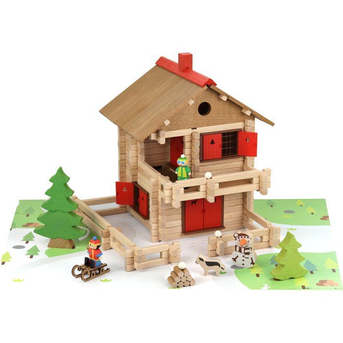 JEUJURA - Wooden Construction Set - The Large Alpine Chalet - 215 Pieces - Ages 5+