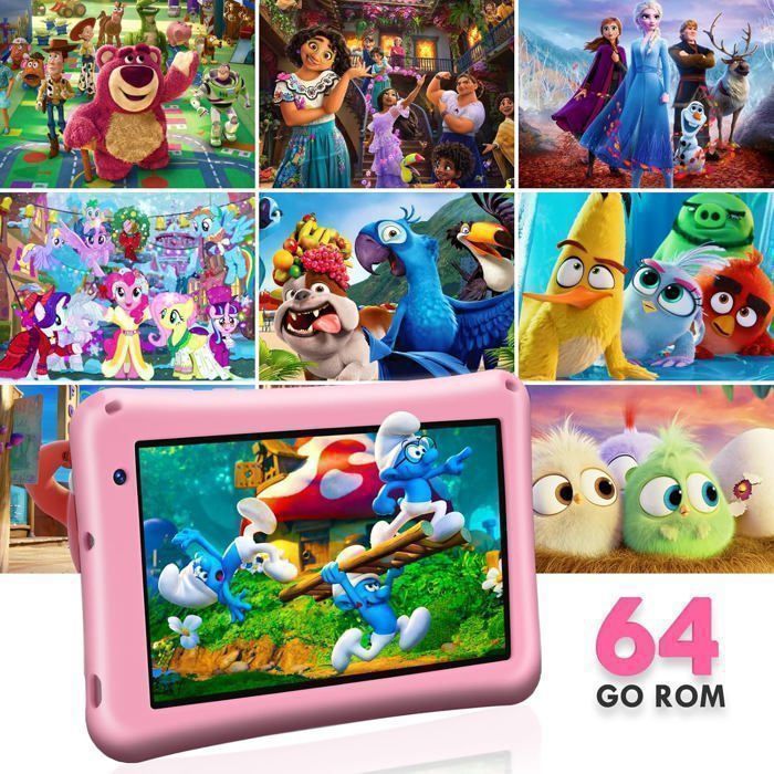 Tableta infantil de 7 pulgadas, Android 13, 8+64 GB, Octa-Core, control parental, funda a prueba de niños, rosa.