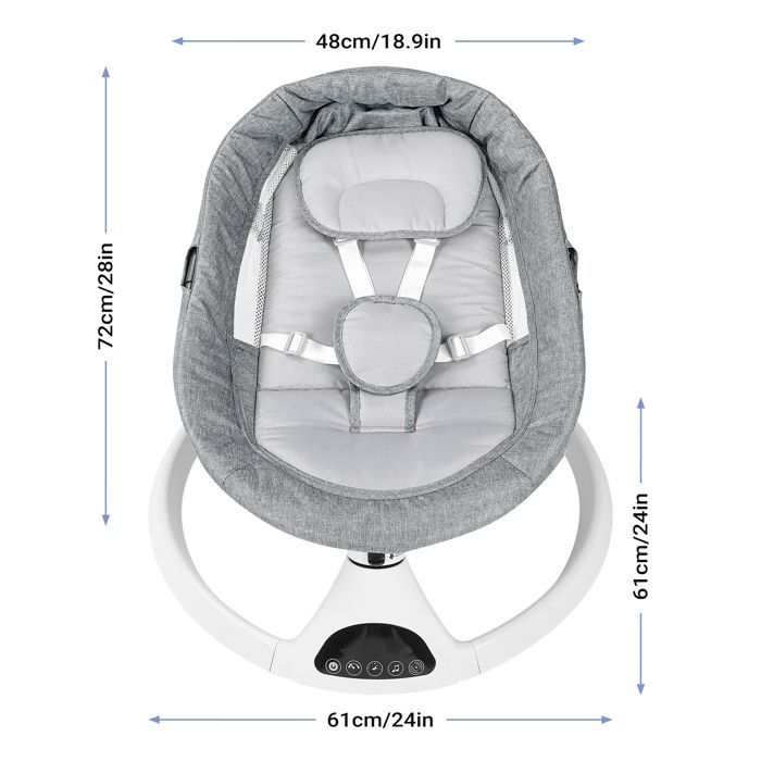 Babygynge, elektrisk hoppestol med fjernbetjening, 5 gyngehastigheder og Bluetooth-musik, Grå