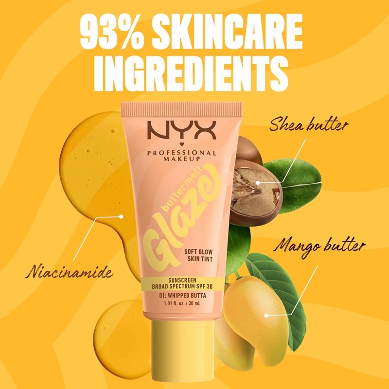 NYX Professional Makeup Buttermelt Glaze - Fluido iluminador e tonalizante FPS 30