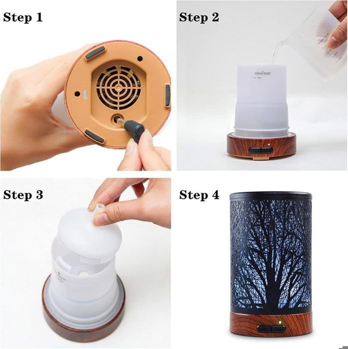 Difusor ultrasónico de aceites esenciales - Difusor eléctrico de aromaterapia de metal - Diseño de árbol de 150 ml - para dormitorio, sala de estar, spa, yoga