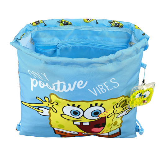  Safta Saco Plano Junior De Bob Esponja Positive Vibes, 260 x 340 mm, Azul Claro/Amarillo