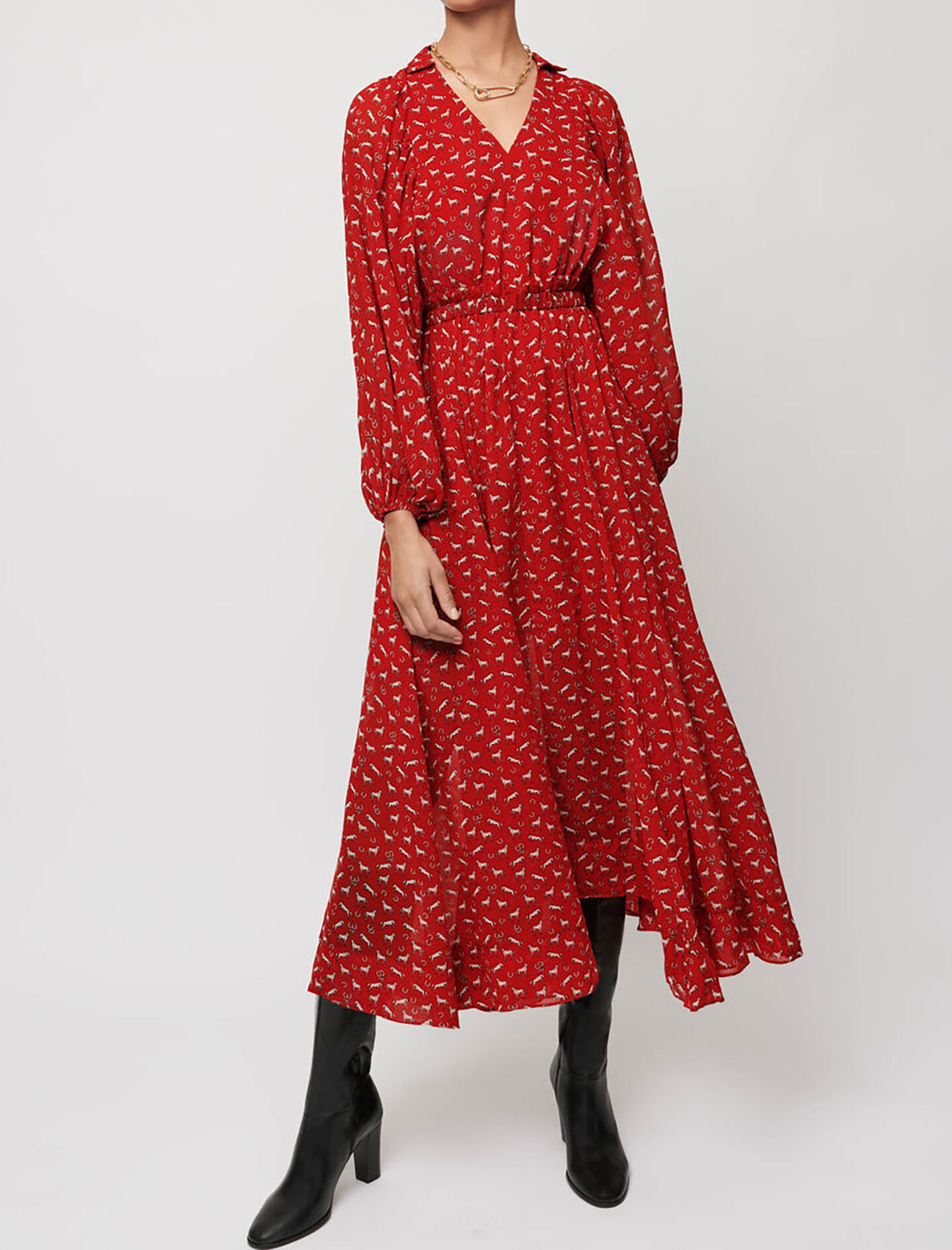 Bedrukte mousseline jurk - Chevaux Rouge
