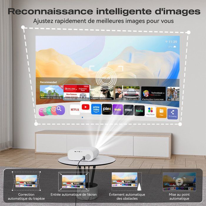 Mini Vidéoprojecteur【App Officielle】 - ZOOMCAT - motorized focus - Full HD 1080p - 20000lm - Certification Netflix, WiFi 6