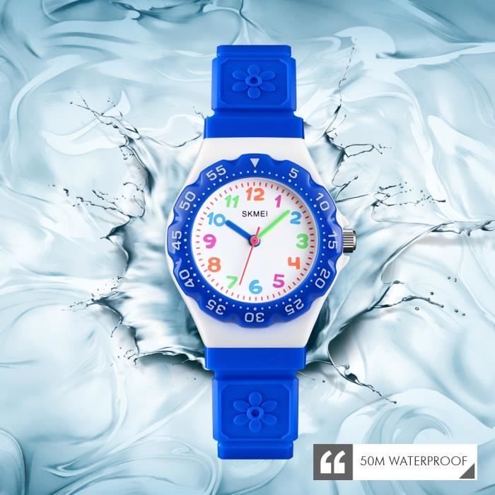 Reloj infantil SHARPHY para niños y niñas, marca 2019, bonito diseño floral, cuarzo, resistente al agua, azul, regalo de Navidad