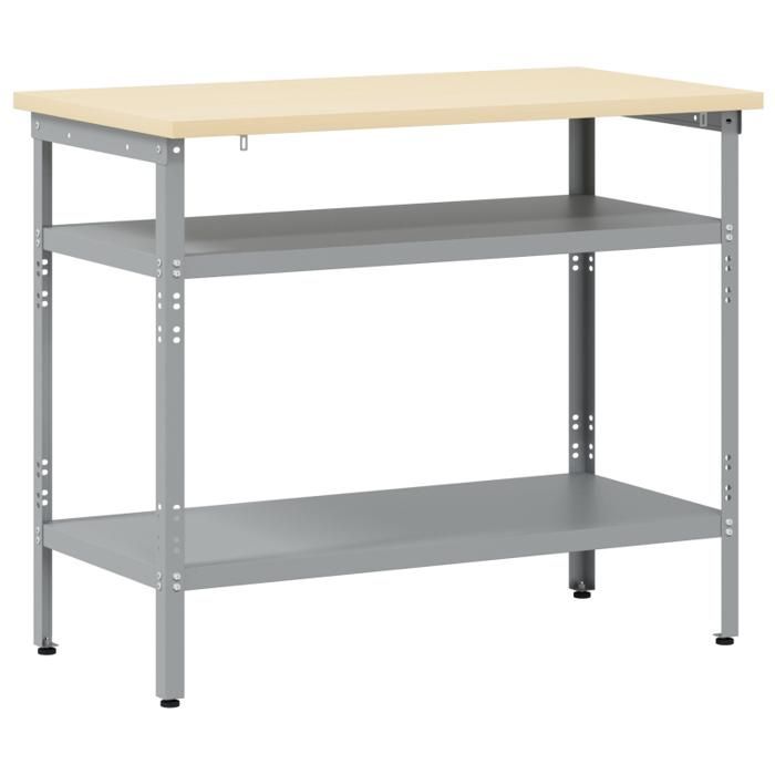 Table de travail Gris, 100x55x85 cm, fabriquée en acier et en bois d ingénierie