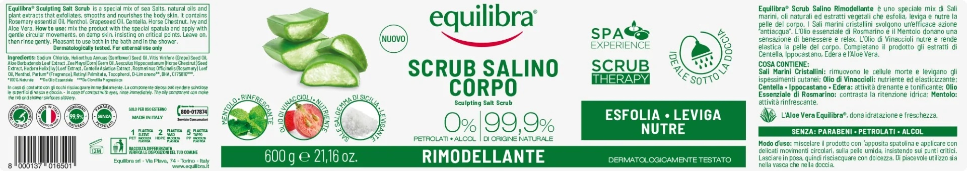 EQUILIBRA Equilibra Exfoliante de Sal Remodelador 600 g Exfolia, suaviza y nutre
