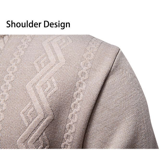 Men's Warm Knitted Fleece-Lined Crew Neck Casual Pullover Jacquard Regular Fit Solid Color for Autumn Winter - Black