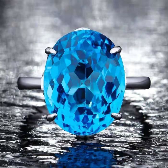 Anel de noivado solitário com zircônia cúbica - RMEGA - Elena - Azul - Cristal - Banhado a ouro branco