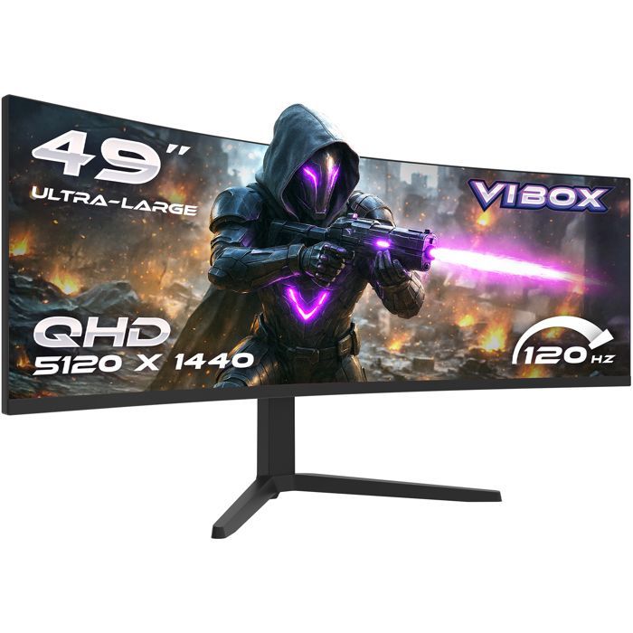 Vibox 49 Pouces 120Hz Écran Gaming Incurvé Ultra-Large  - DQHD, 1 ms, Adaptive Sync, HDMI et DisplayPort