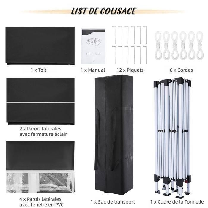 Tonnelle Pliante 3x6 m, Tonnelle de Jardin Imperméable avec 6 côtés, Barnum Professionnel Chapiteau Pliable pour Reception, Noir