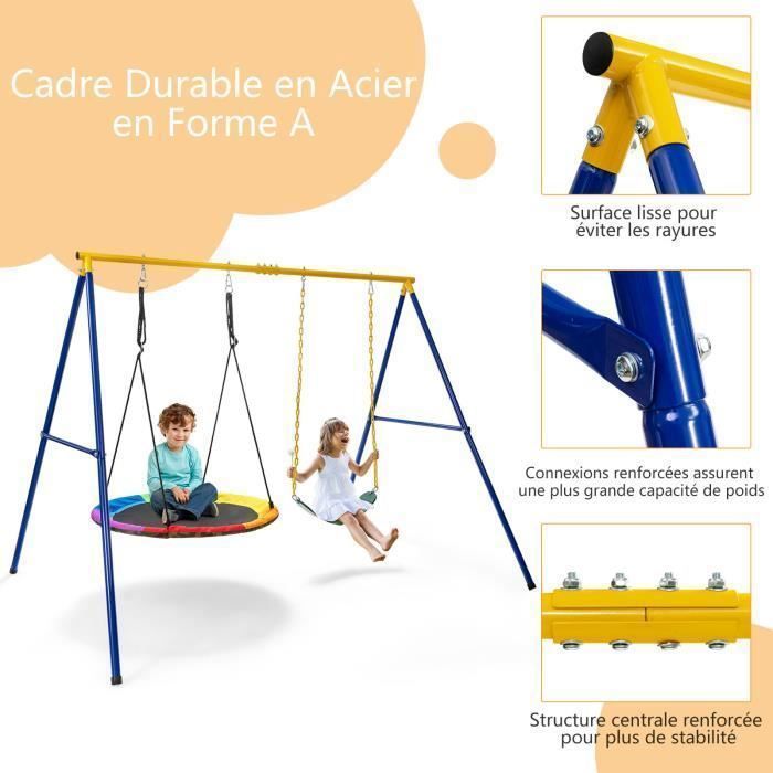 COSTWAY Round Bird's Nest Swing Set Ø100CM, 1.2m Safety Belt for Children, 300KG Load Capacity, 2 Fixing Methods