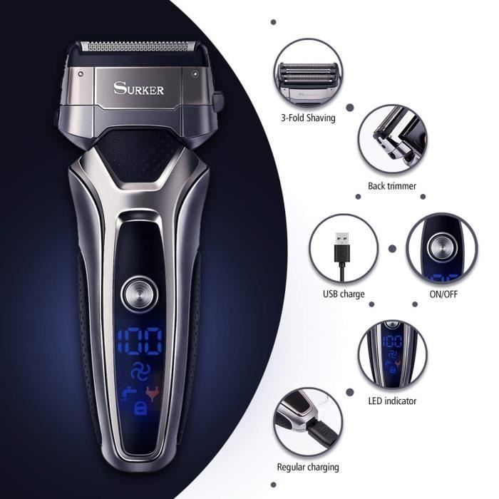 Barbeador elétrico masculino para barba seca e molhada