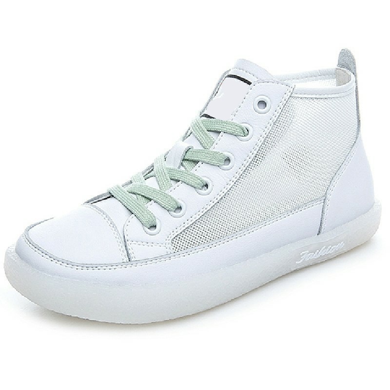 Zapatillas deportivas de mujer de cuero genuino, nuevas, de verano, estilo calado, talla grande, blancas, zapatos casuales de mujer, de hilo de red.