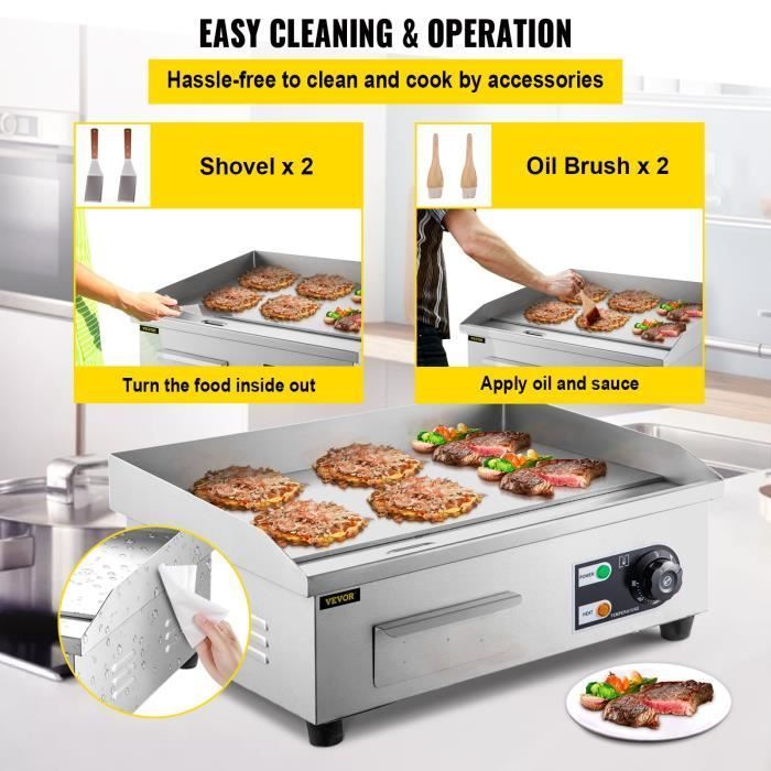 BAZARLAND30. Plancha eléctrica comercial para barbacoa de acero inoxidable de 3000 W.