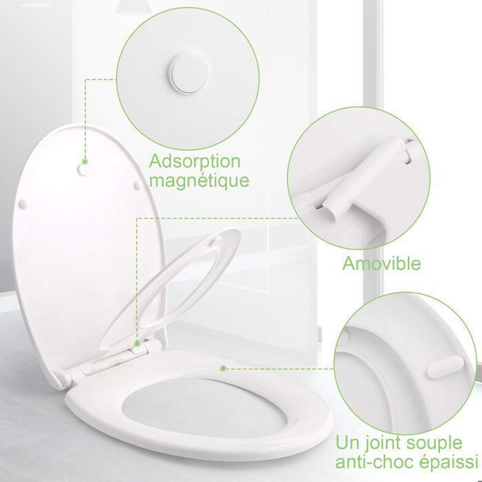 Familietoiletbril - HIMIMI - 44,7x37x5,5 cm Soft-close toiletbril met automatische neerlaatfunctie voor volwassenen en kinderen