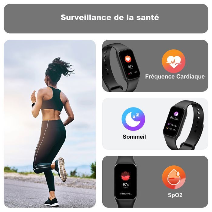 Montre Connectée Femme Montre Sport Podometre Cardiofrequencemetre Trackers d'Activité Etanche IP68 pour Android iOS