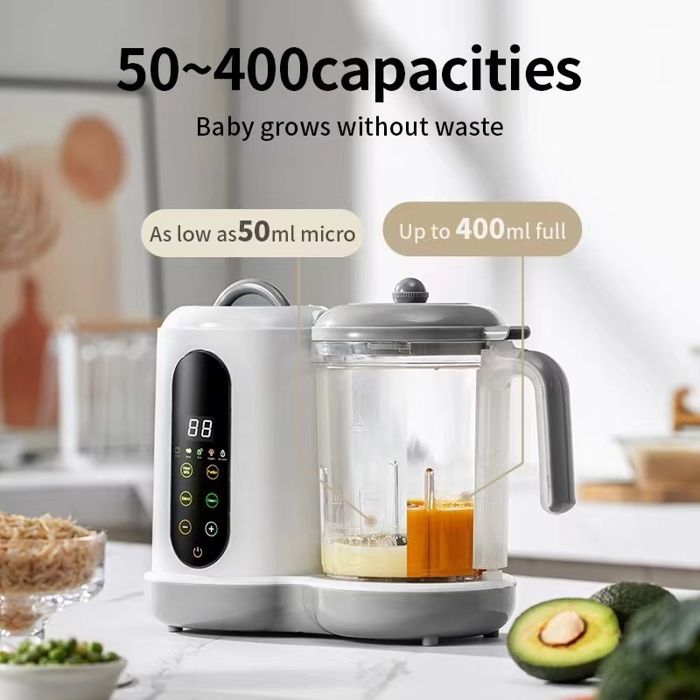 Procesador de alimentos para bebés multifuncional 4 en 1, 450 W, acero inoxidable 304, desmontable, 4 pantallas táctiles preconfiguradas.