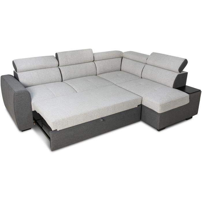 Sofá esquinero convertible reversible - 4/5 plazas - KELIO - Tela antracita/gris - 3 reposacabezas - 245 x 184 x 77/87 cm