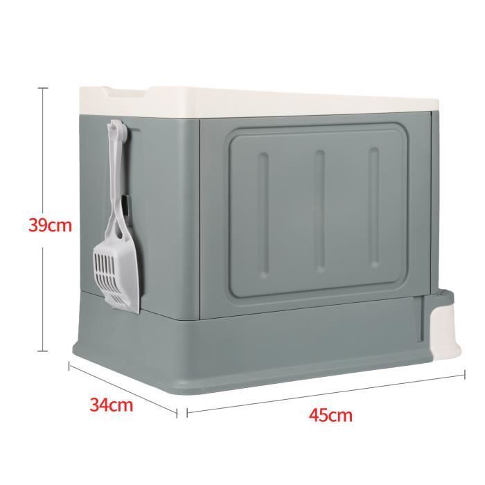 Willonin® Faltbare Katzentoilette, Grau, halbgeschlossene Katzentoilette mit Schublade und Schaufel, zwei Türen, 45 x 34 x 39 cm