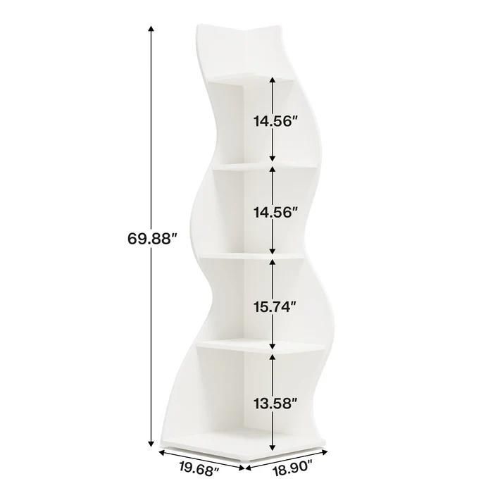 TOPESCT Modern 5-Tier Corner Shelf, 178cm Small Elegant Corner Bookshelf with Unique Shape for the