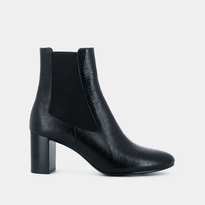 Bottines à talon  en cuir reptile noir
