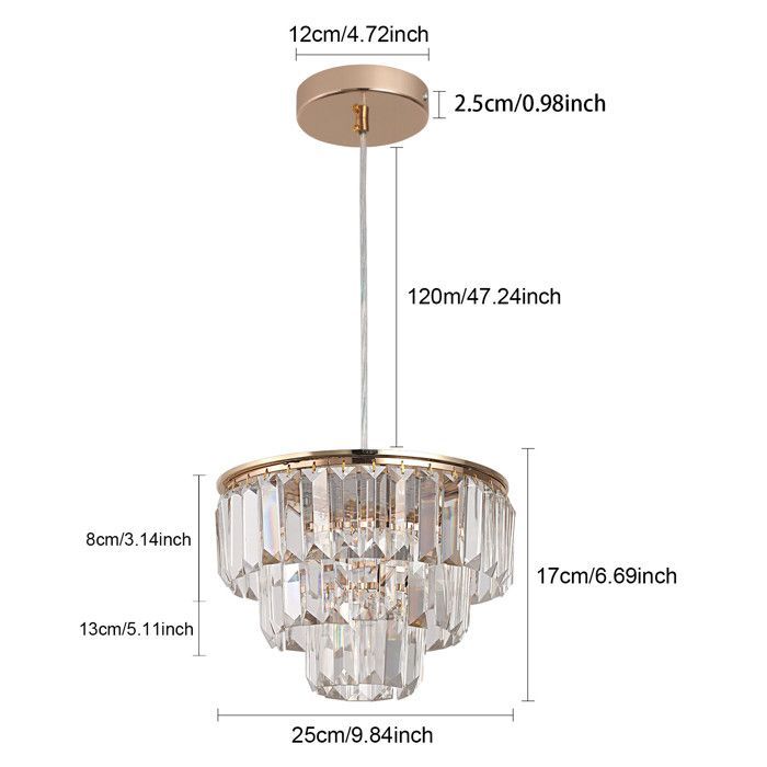 Cristal Lampe suspendue Fer Plafonnier LED Lustre Salle à manger Cuisine 24W